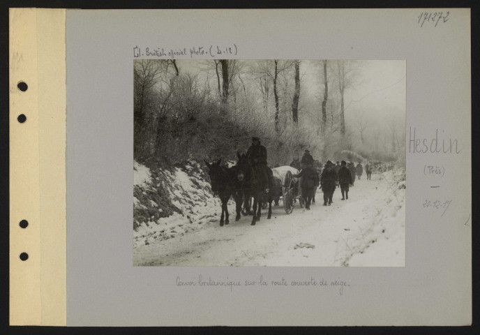 Hesdin (près). Convoi britannique sur la route couverte de neige