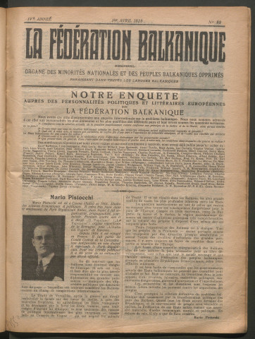 Avril 1928 - La Fédération balkanique