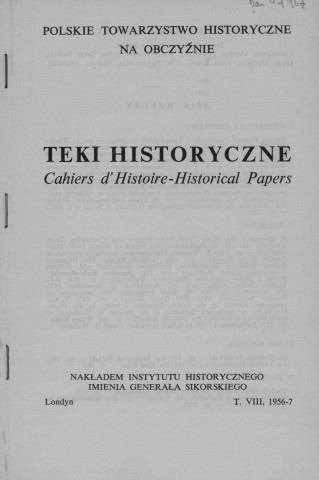 Teki Historyczne (1956-1957; Tome VIII)  Autre titre : Cahiers d'Histoire - Historical Papers