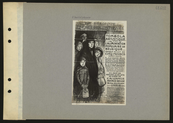[En Belgique les belges ont faim : tombola artistique au profit de l'alimentation populaire de Belgique]