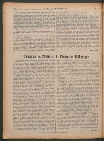 Mai 1927 - La Fédération balkanique