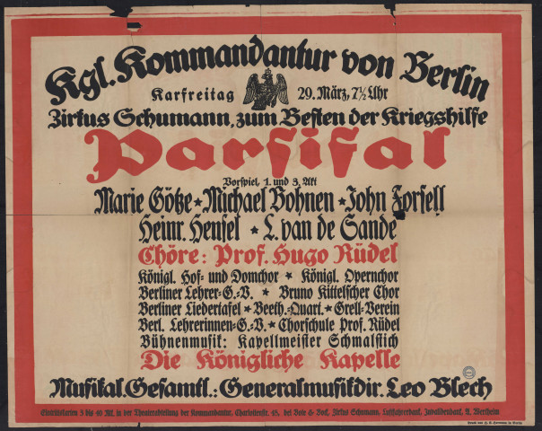 Zircus Schumann, zum Beften der Kriegschiffe Parsifal