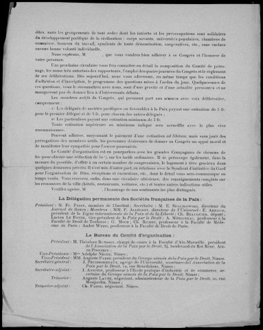 Congrès des Sociétés françaises de la paix. Congrès national de la paix. 1903-1930