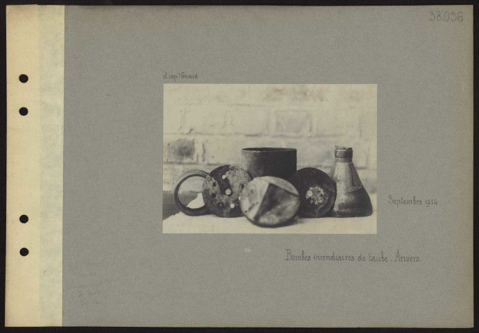 Anvers (Belgique). Bombes incendiaires de taube