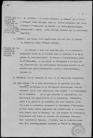 Réunion du 22 octobre 1919 à 10h30. Sous-Titre : Conférences de la paix