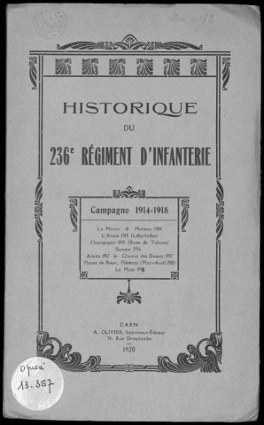 Historique du 236ème régiment d'infanterie