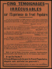 Cinq témoignages irrécusables sur l'expérience du Parti politique : Front populaire