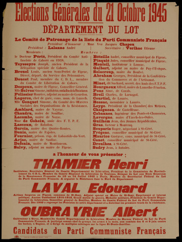 Elections générales... Département du Lot : le comité de patronage de la liste du Parti Communiste Français