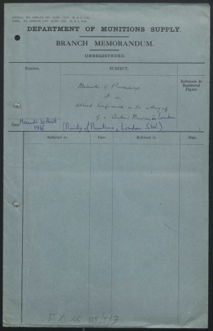 Conférence. 30 août 1916. Londres. Dossier Mantoux