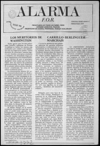 Alarma (1978 ; n°4). Sous-Titre : Boletín de Fomento obrero revolucionario. Autre titre : Boletín de FOR