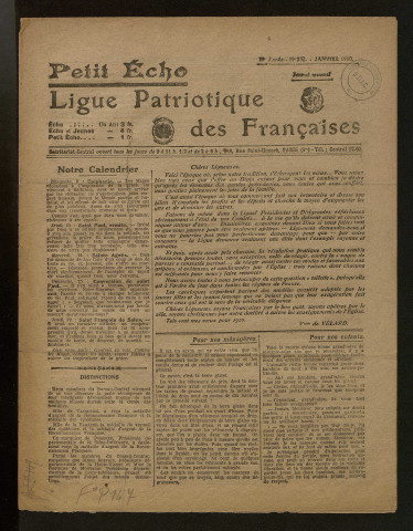 L'Echo de la Ligue patriotique des Françaises - Année 1920