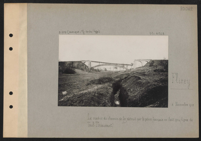 Flirey. Le viaduc du chemin de fer détruit par le génie français en août 1914 (ligne de Toul - Thiaucourt)