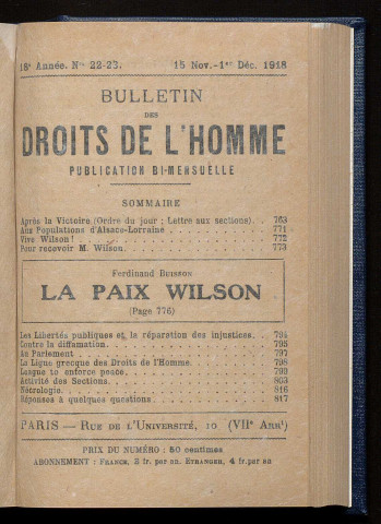 Décembre 1918 - Bulletin des Droits de l'Homme