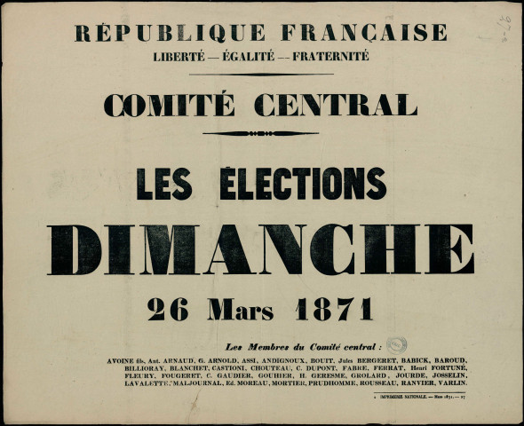 Les élections Dimanche 26 Mars 1871