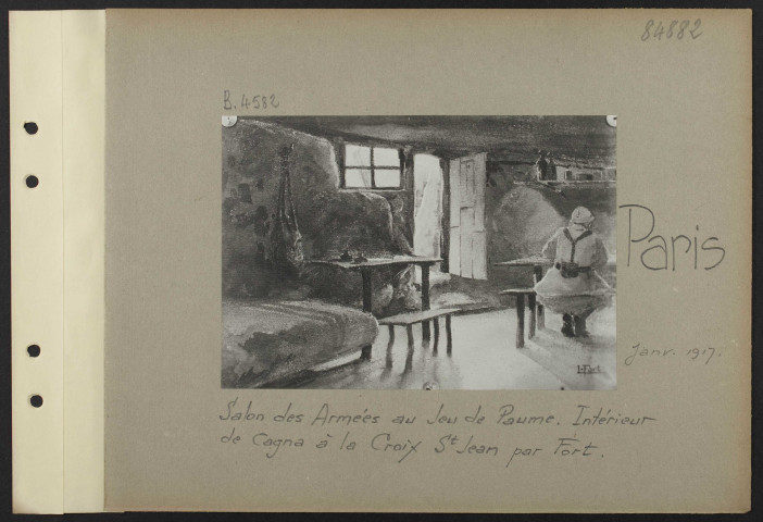 Paris. Salon des Armées au Jeu de paume. Intérieur de cagna à la Croix-Saint-Jean par Fort