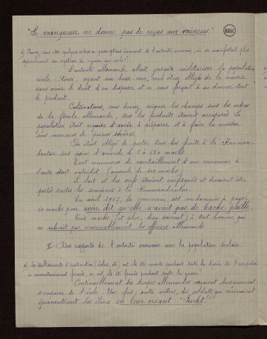 Neuville Saint Rémy (59) : réponses au questionnaire sur le territoire occupé par les armées allemandes