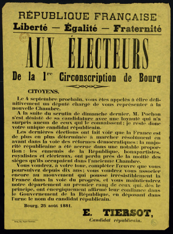 Circonscription de Bourg : Candidat républicain E. Tiersot