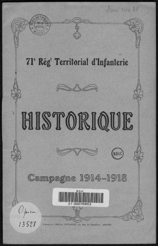 Historique du 71ème régiment territorial d'infanterie