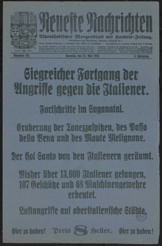 Neueste Nachrichten : Alpenländisches Morgenblatt mit Handels-Zeitung