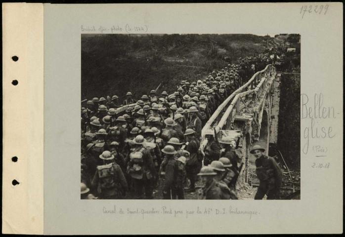 Bellenglise (près). Canal de Saint-Quentin. Pont pris par la 46e division d'infanterie britannique