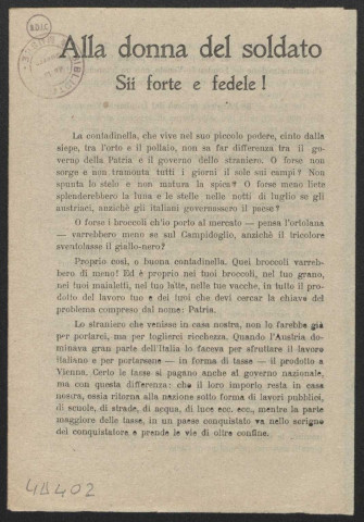 Guerre mondiale 1914-1918. Italie.Tracts de propagande patriotique. Femmes