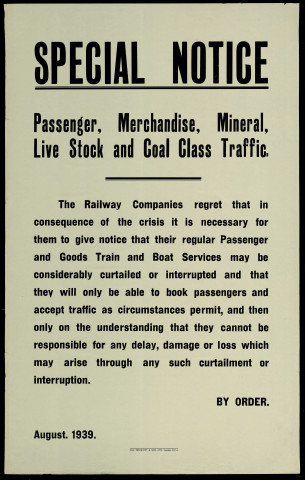 Special Notice : passenger, merchandise, mineral, live stock and coal class traffic