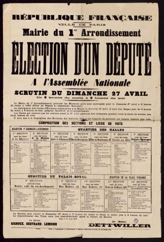 Election d'un député à l'Assemblée nationale : Composition des sections et lieux de vote
