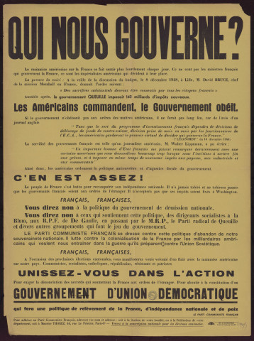 Qui nous gouverne ?... Les Américains commandent, le gouvernement obéit… C'en est assez !