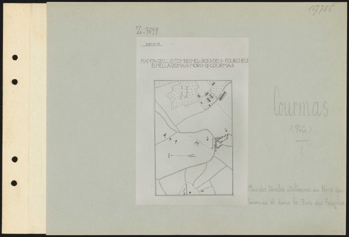 Courmas (près). Plan des tombes italiennes au nord de Courmas et dans le Bois des Fourches