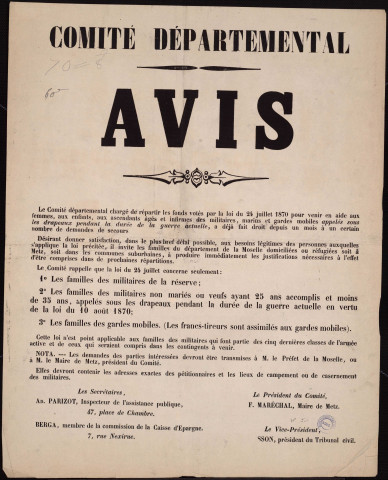 Répartir les fonds votés… Pour venir en aide aux femmes… Des militaires…