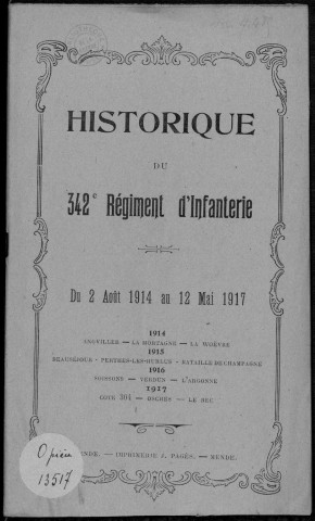 Historique du 342ème régiment d'infanterie