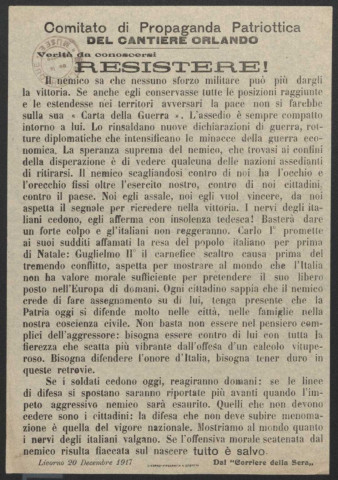 Guerre mondiale 1914-1918. Italie. Comitato di propaganda patriottica