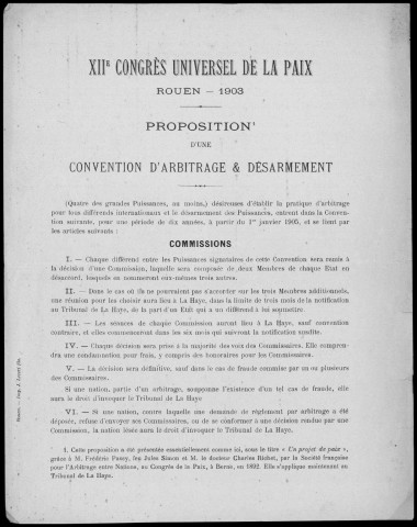 Congrès universel de la paix. Correspondances et publications diverses. 1899-1925