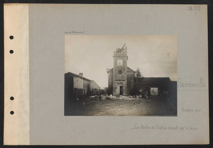 Hamonville. Le clocher de l'église démoli par le génie