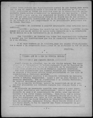 Política (1955 : n° 1-12). Sous-Titre : boletín de información interna de Izquierda republicana [puis] boletín de Izquierda republicana en Francia