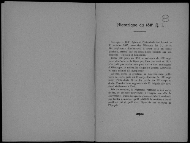 Historique du 153ème régiment d'infanterie