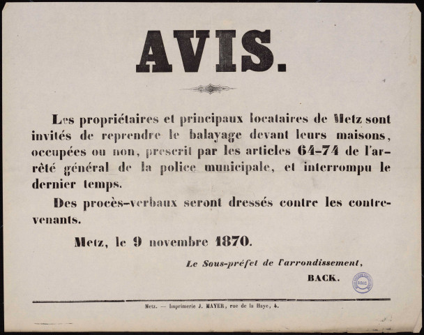 Les propriétaires… Sont invités de reprendre le balayage devant leurs maisons…