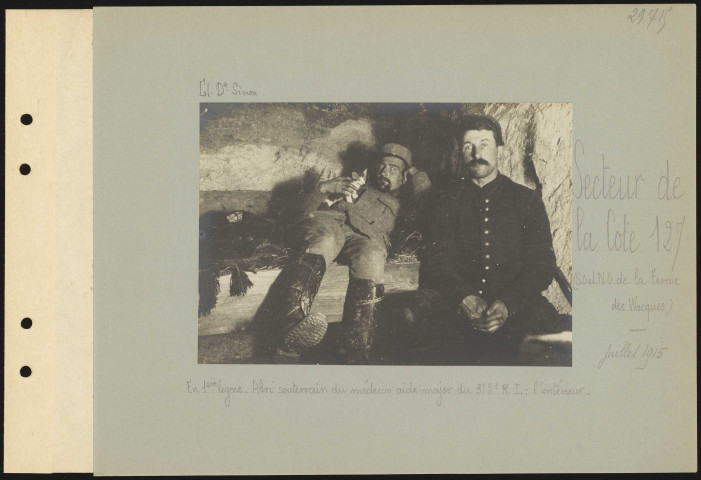 Secteur de la Cote 127 (sud-ouest et nord-ouest de la Ferme des Wacques). En première ligne. Abri souterrain du médecin aide-major du 315e régiment d'infanterie : l'intérieur