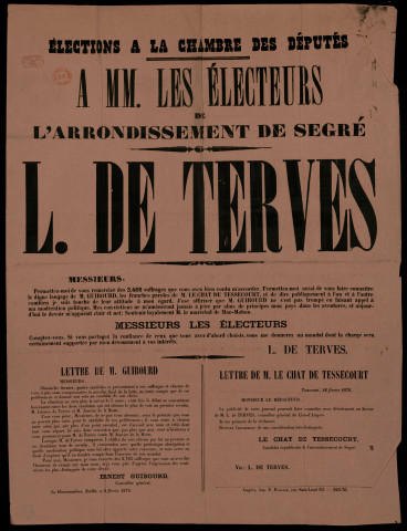 A MM. les électeurs de l'arrondissement de Segré : L. de Terves