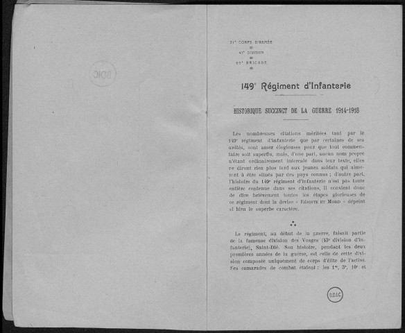 Historique du 149ème régiment d'infanterie