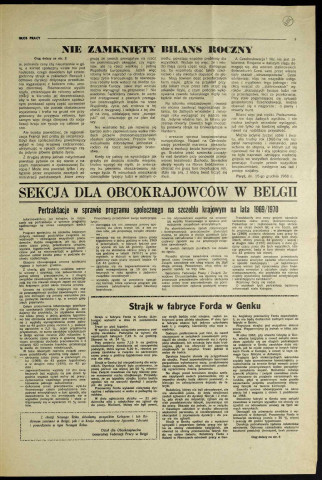 Glos Pracy (1969; n°1- n°12)  Sous-Titre : Miesiecznik robotnikow polskich zrzeszonych w C. G. T. Force Ouvrière.  Autre titre : "La Voix du Travail". Journal polonais de la C. G. T. Force Ouvrière