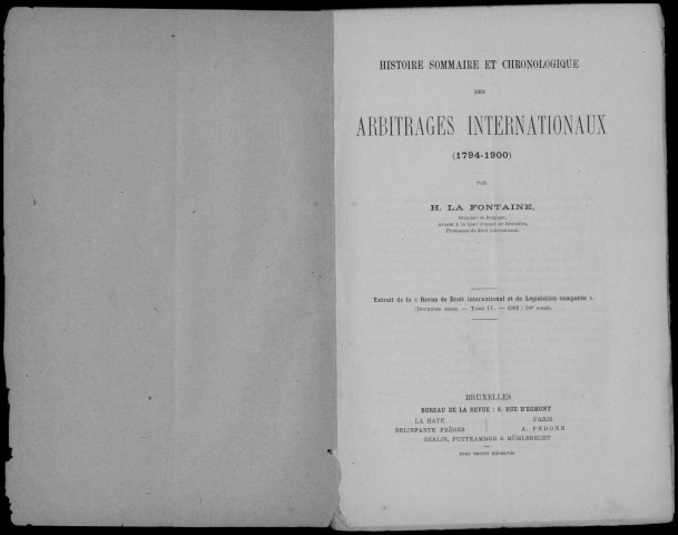 Histoire sommaire et chronologique des arbitrages internationaux (1794-1900)