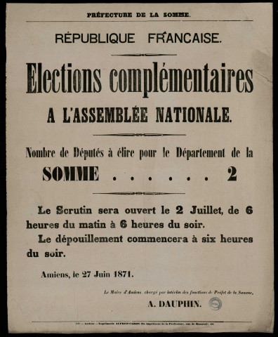 Élections complémentaires : Nombre de députés à élire pour le Département de la Somme
