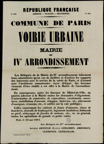 N°366. Voirie urbaine : des bureaux viennent d'être établis