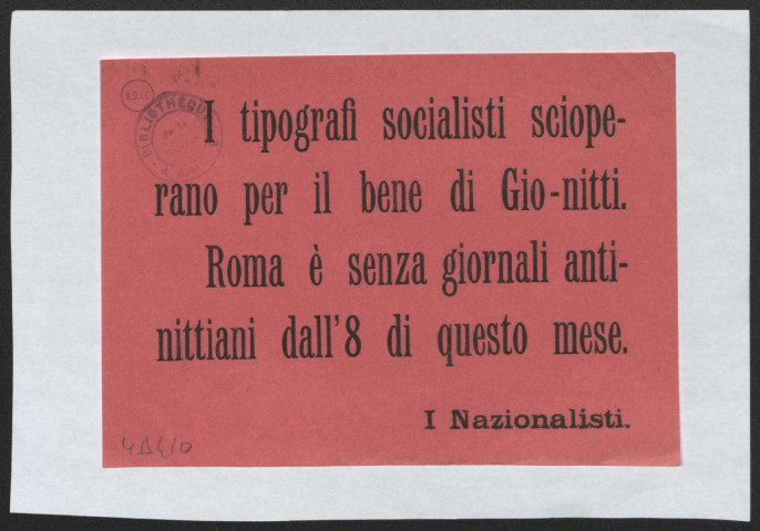 Guerre mondiale 1914-1918. Italie.Tracts de propagande anticommuniste