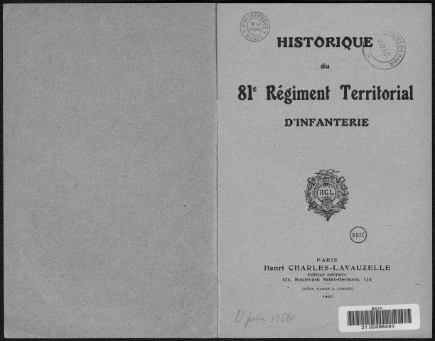 Historique du 81ème régiment territorial d'infanterie