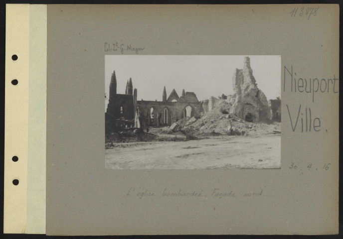 Nieuport-Ville. L'église bombardée. Façade nord