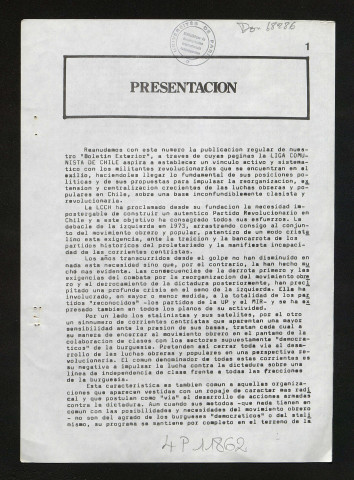 Liga comunista de Chile. Boletín exterior - 1980