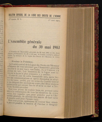 Mai 1903 - Bulletin officiel de la Ligue des Droits de l'Homme