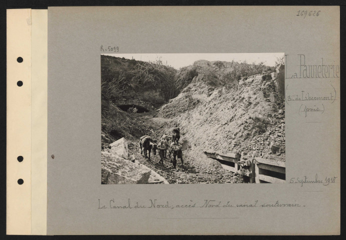 La Panneterie (sud de Libermont) (près). Le canal du nord ; accès nord du canal souterrain